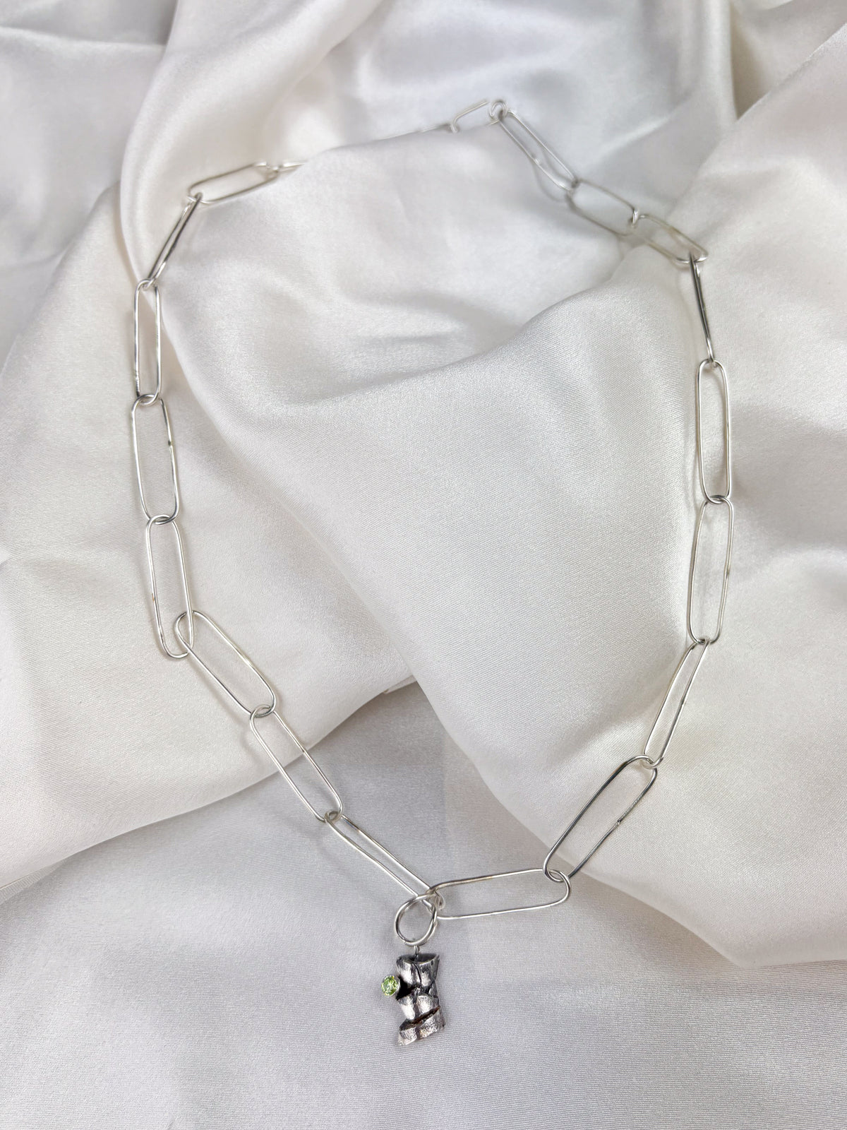 Sand Cast & Periodt Pendant on Paperclip Chain