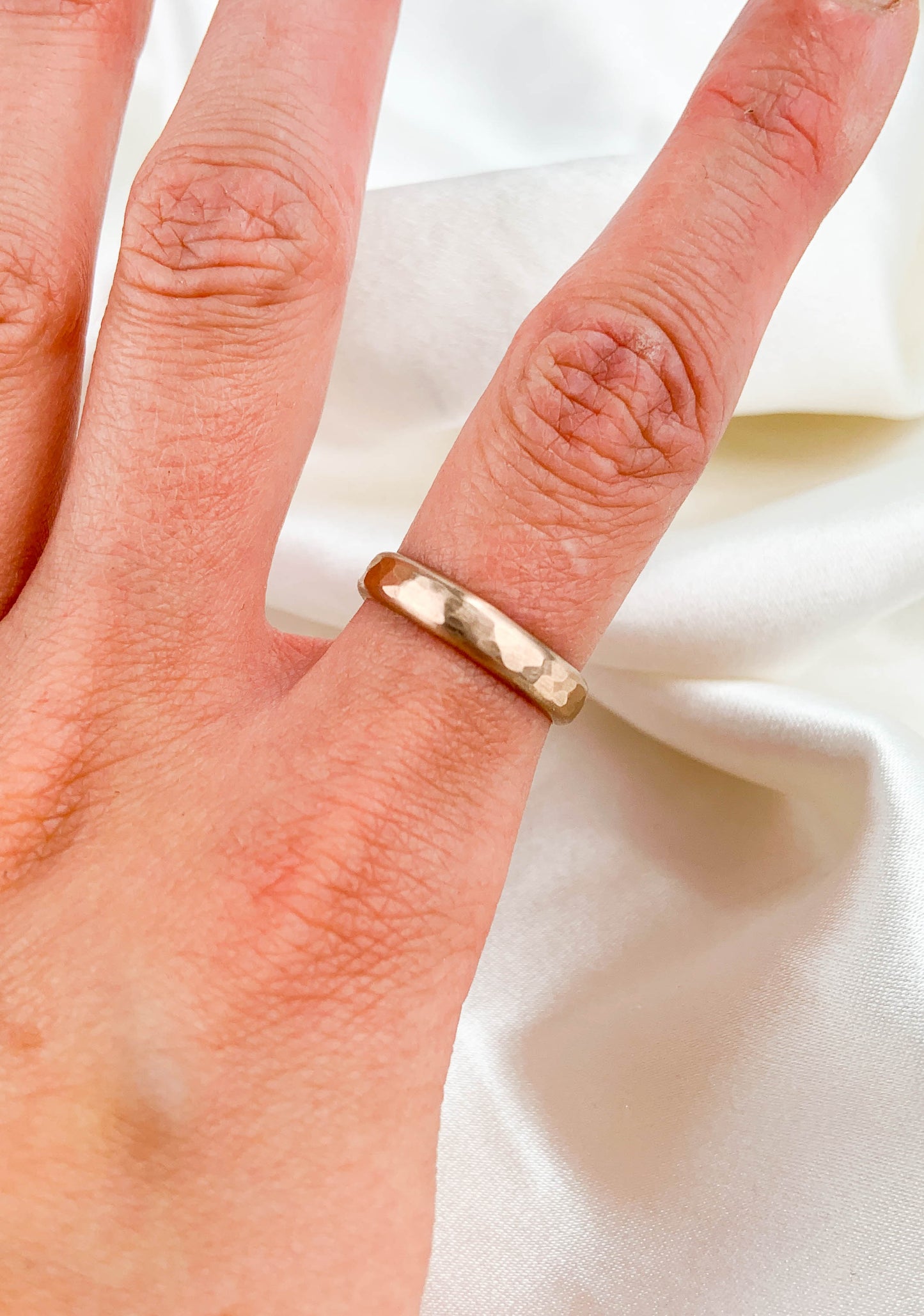 4mm Planished D-Shaped Wedding Band – Recycled Gold | 9ct or 18ct in Yellow, White or Rose