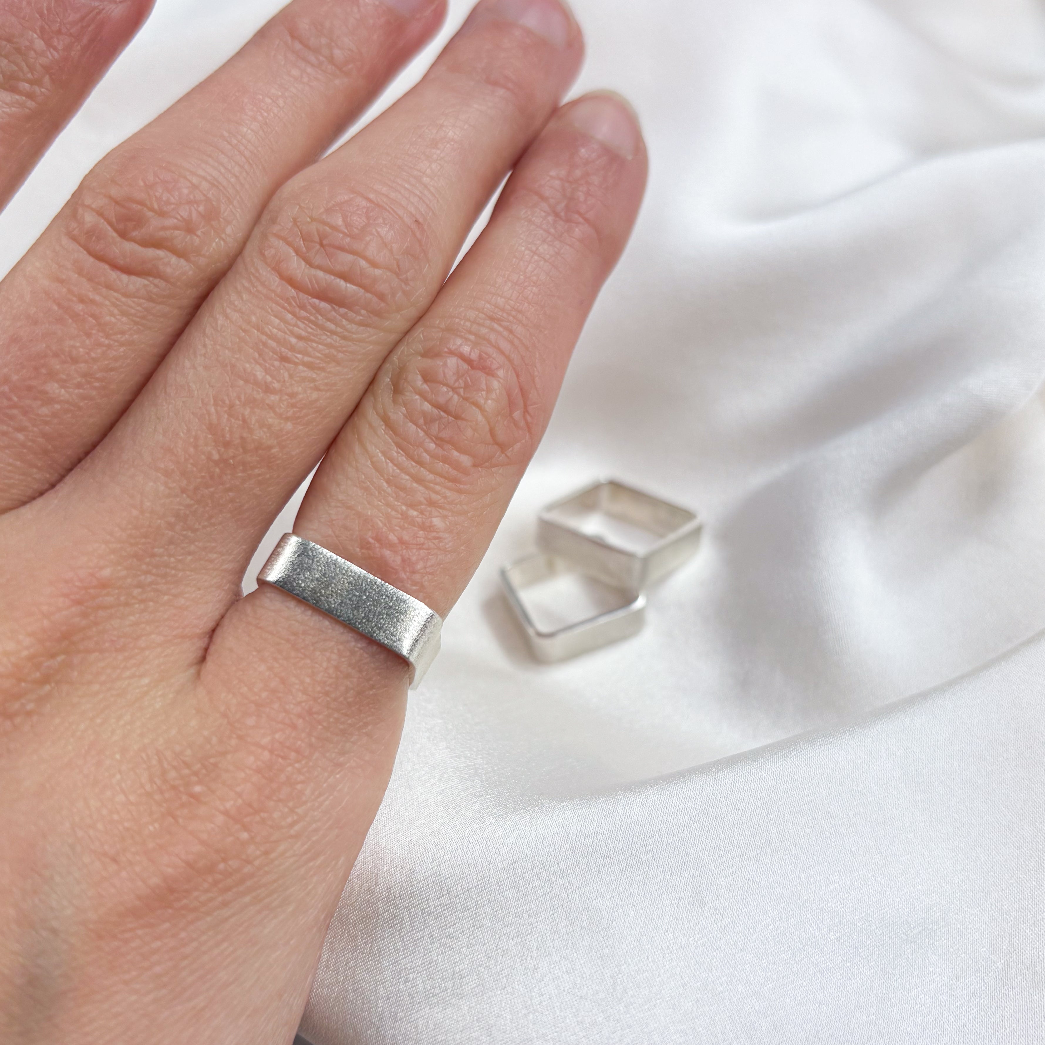Habitat Rings - Square frosted design - Sterling Silver or 9ct Gold | Inspired by Habitat 67
