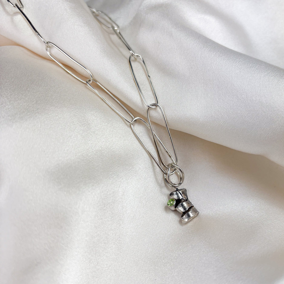 Sand Cast & Periodt Pendant on Paperclip Chain